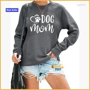Dog Mom Graphic Sweatshirt Long Sleeve Pullover Crew Neck Funny